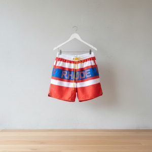 Red and White Striped "RHUDE" Swim Shorts