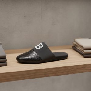 Black Croc-Embossed Mule/Slide