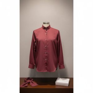 Rose/Terracotta High-Neck Buttoned Blouse