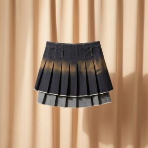 Black and Gray Pleated Two-Tone Denim Skirt