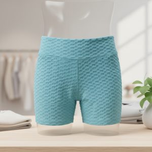Textured Teal High-Waisted Shorts
