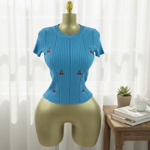 Sky Blue Sweetheart Cherry Knit