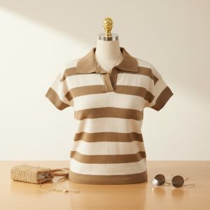 Mocha & Cream Striped Polo Knit