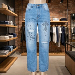 Rhinestone Cross Distressed Light Wash Jeans
