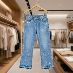 White Paint Splatter Raw Hem Flared Jeans