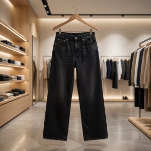 Solid Black Relaxed Fit Wide-Leg Jeans