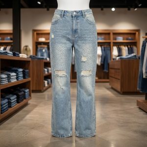 Light Wash Rhinestone Distressed Jeans