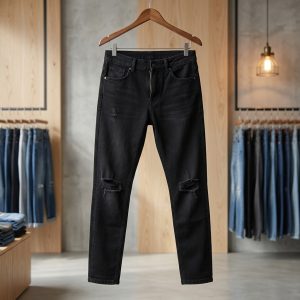 Black Distressed Knee Slim Fit Jeans