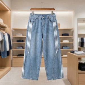 Light Wash Paneled Wide-Leg Track Jeans