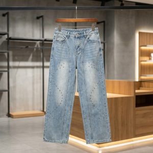 Light Wash Jeans with Studs and Seam Details