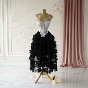 The Obsidian Ruffle & Pearl Corset Gown