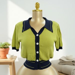 Lime & Navy Preppy Button-Down Knit