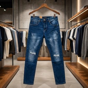 Deep Blue Distressed Straight Jeans