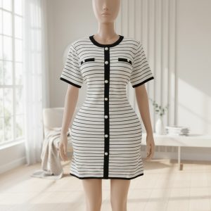 Pearl-Button Breton Stripe Dress