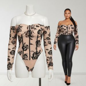 Mesh Floral Corset Bodysuit
