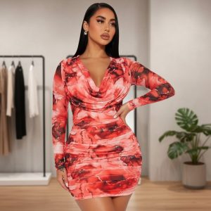 Amour Abstract Long Sleeve Dress