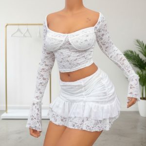 White Lace Two-Piece Skirt Set