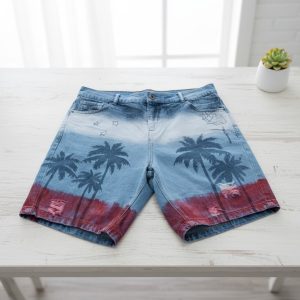 Distressed Palm Tree Denim Shorts