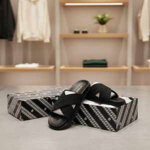Black Monogram Cross-Strap Slides