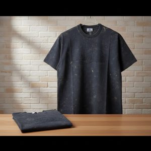 Charcoal Mineral-Wash Embossed Cotton Tee