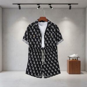 Black Monogram Shirt & Shorts Set