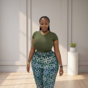 Green Geometric Print Trousers