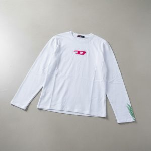 White Long-Sleeve Tee with Pink Logo