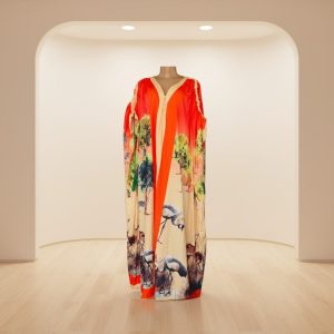 Orange & Cream Safari Kaftan Dress