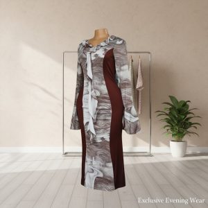 Marble Print Ruffle Evening Dress