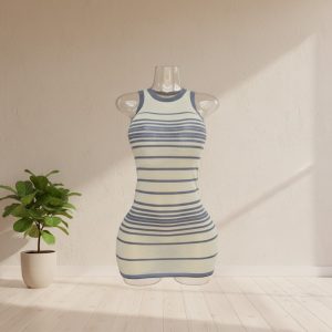 Blue & Cream Striped Knit Mini Dress