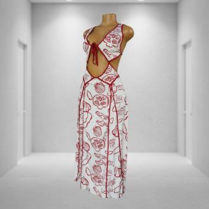 White & Red Cutout Pomegranate Midi Dress