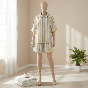 Yellow, White & Grey Striped Short Set