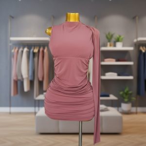 Mauve Pink One-Sleeve Ruched Mini Dress
