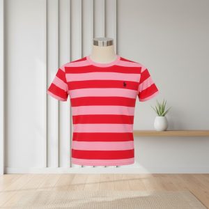 Red & Pink Striped Logo Tee
