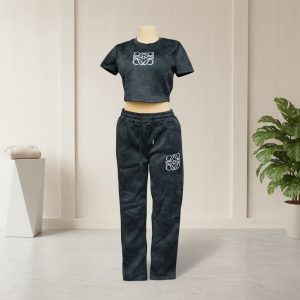 Charcoal Monogram Crop Top & Sweatpants Lounge Set