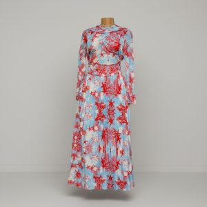 Sky Blue & Coral Red Oceanic Maxi Dress