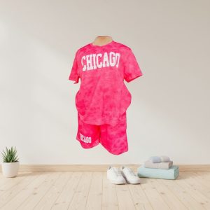 Chicago Varsity Pink Tie-Dye Tee & Shorts Lounge Set