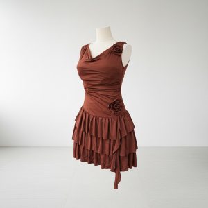 Chocolate Brown Rosette Mini Dressarty Dress