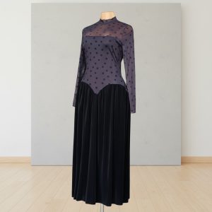 Mesh Polka-Dot & Velvet Maxi Dress